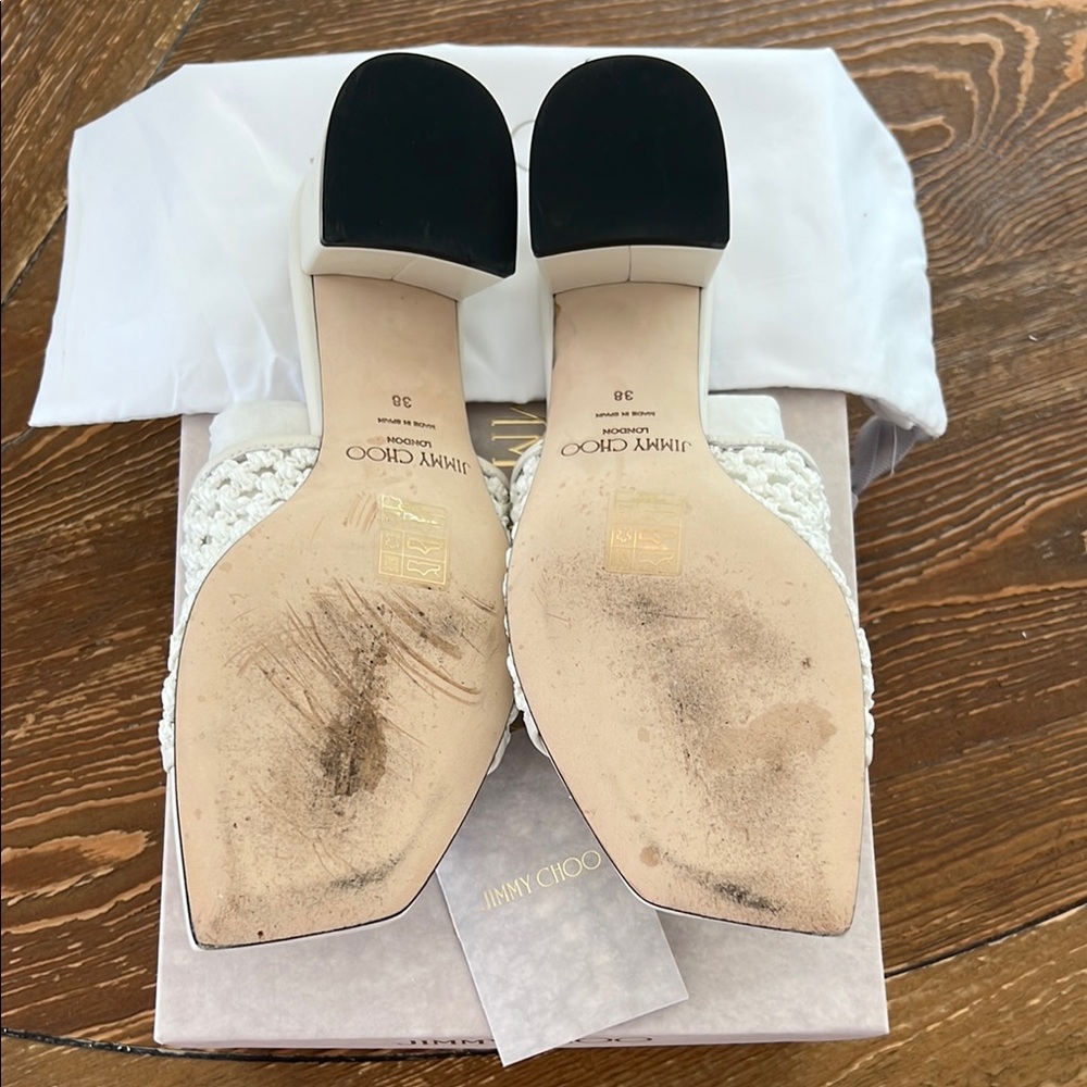 Jimmy Choo Themis 45 White Woven Mules - Picture 2 of 3